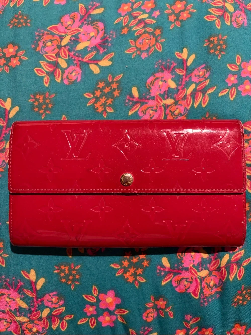 Louis Vuitton Red Vernis Embossed Long Wallet